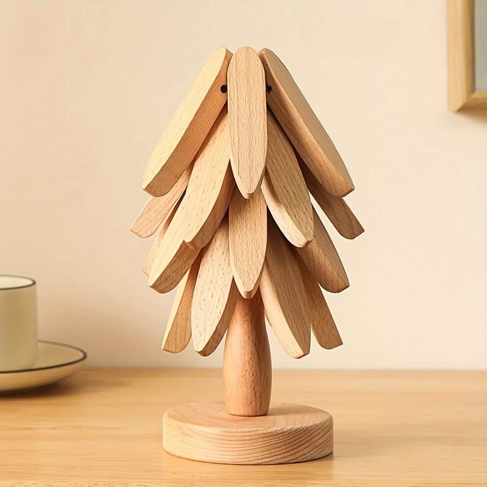 Solid Wood Tree-Shaped Trivet & Coaster Set — Foldable, Heat-Resistant | Kitchen & Gifting