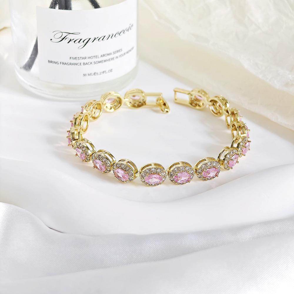 Multicolor CZ Halo Tennis Bracelet | Gold Plated Brass | 5A Cubic Zirconia