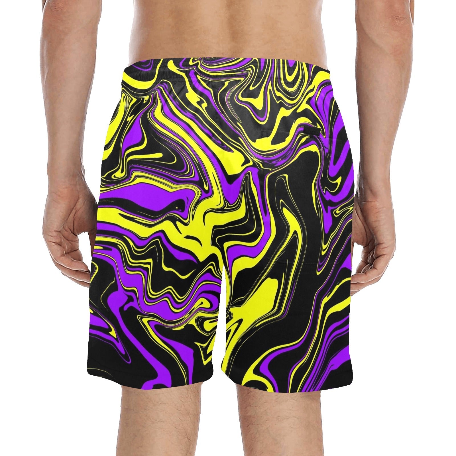 Men's Purple Yellow & Black Psychedelic Melt Swim Shorts