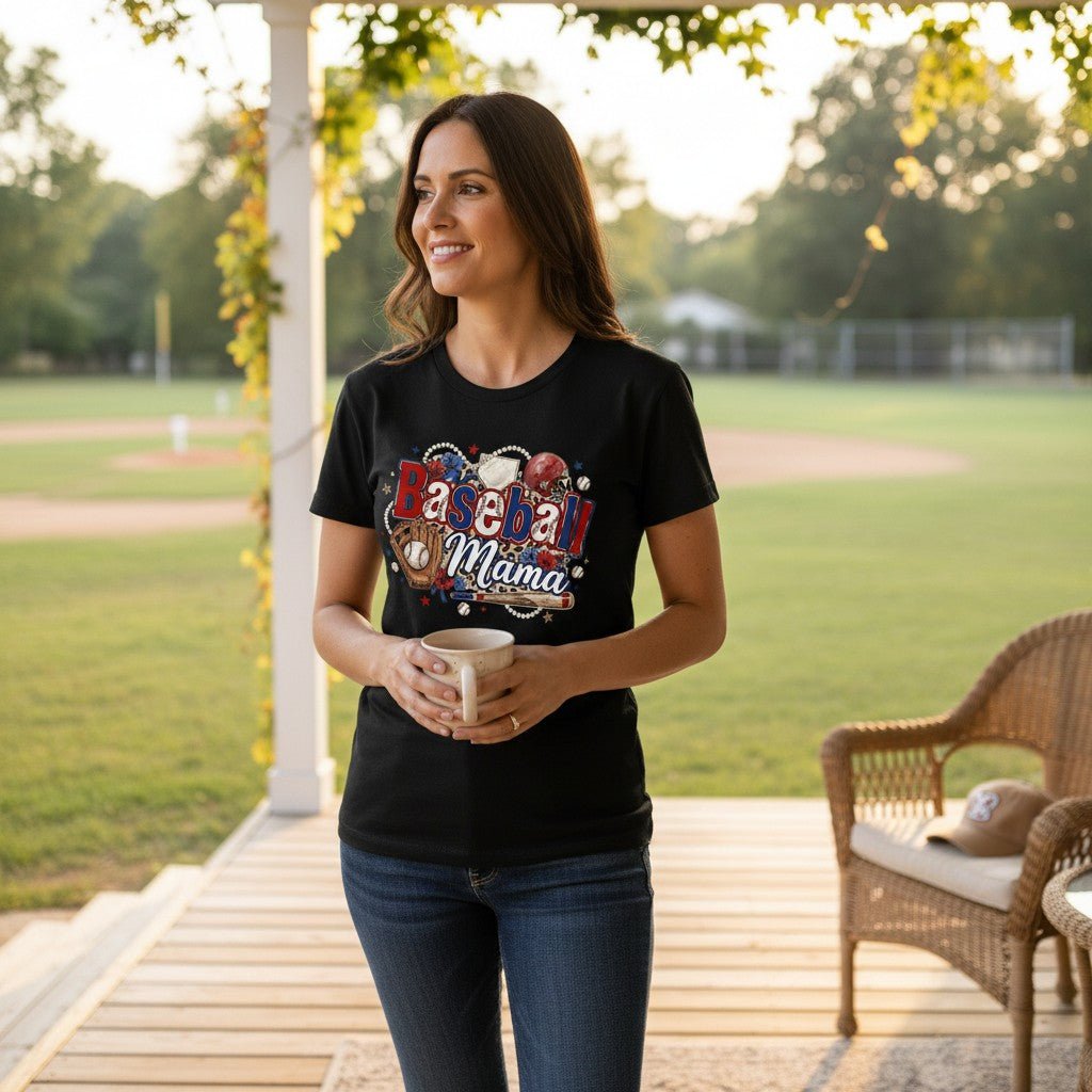 Baseball Mama Grafik-T-Shirt – 100 % Baumwolle | Leopard Print Game Day T-Shirt