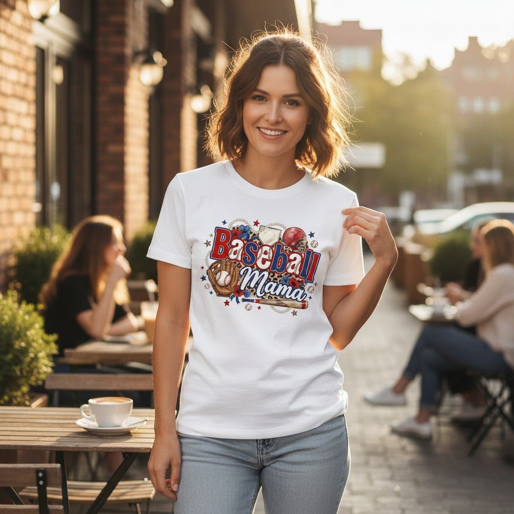 Baseball Mama Grafik-T-Shirt – 100 % Baumwolle | Leopard Print Game Day T-Shirt