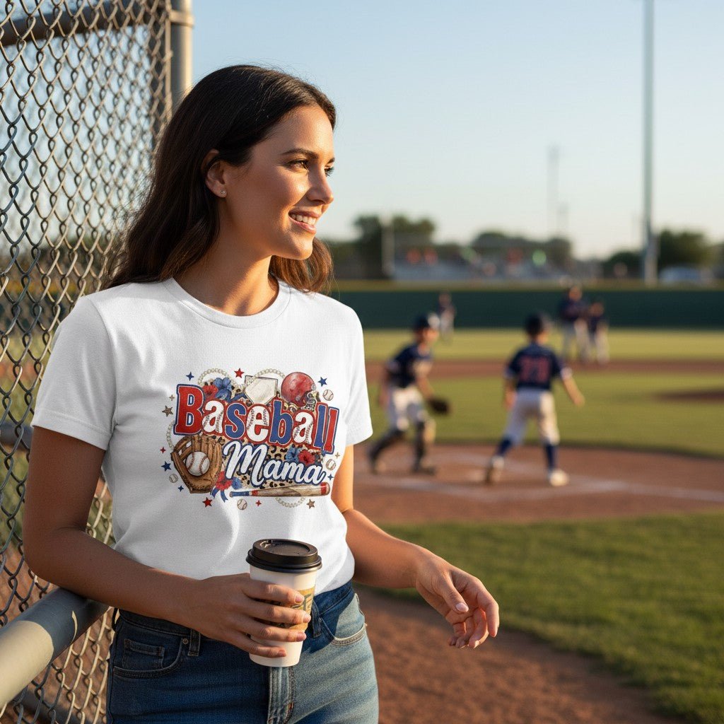 Baseball Mama Graphic T-Shirt – 100% Cotton | Leopard Print Game Day Tee