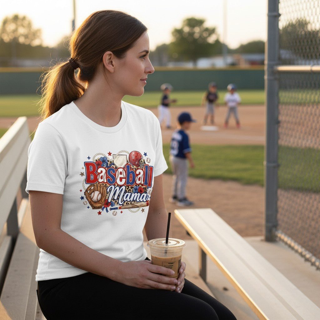 Baseball Mama Graphic T-Shirt – 100% Cotton | Leopard Print Game Day Tee