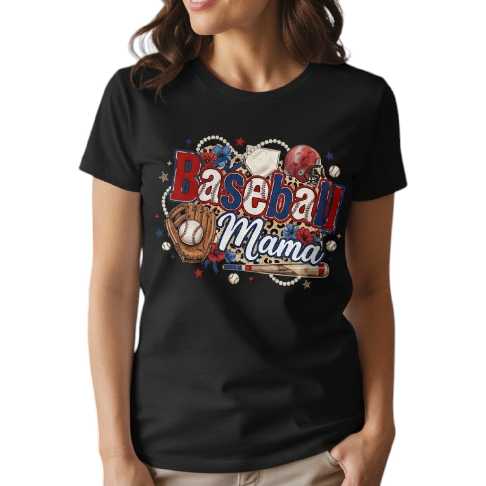 Baseball Mama Graphic T-Shirt – 100% Cotton | Leopard Print Game Day Tee