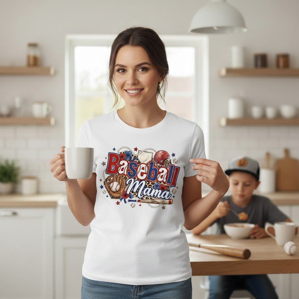 Baseball Mama Grafik-T-Shirt – 100 % Baumwolle | Leopard Print Game Day T-Shirt