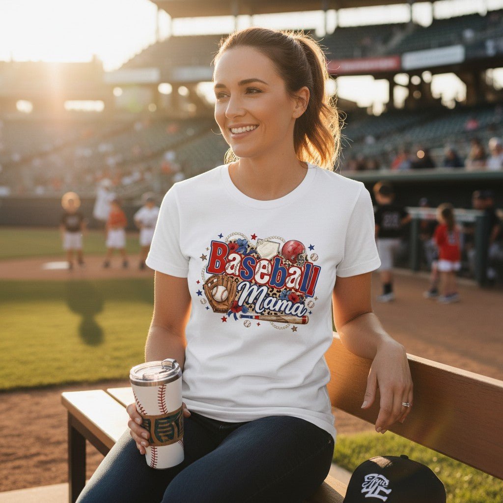 Baseball Mama Grafik-T-Shirt – 100 % Baumwolle | Leopard Print Game Day T-Shirt