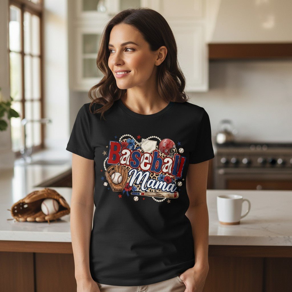 Baseball Mama Grafik-T-Shirt – 100 % Baumwolle | Leopard Print Game Day T-Shirt