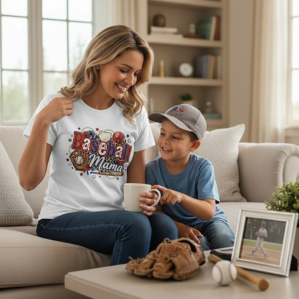 Baseball Mama Grafik-T-Shirt – 100 % Baumwolle | Leopard Print Game Day T-Shirt