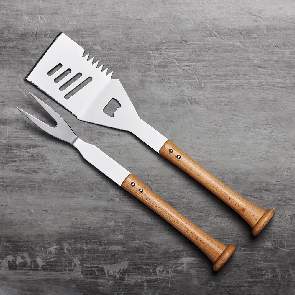 Baseball BBQ Turn Two Combo Set – Bat Handle Spatula & Fork Grill Tools