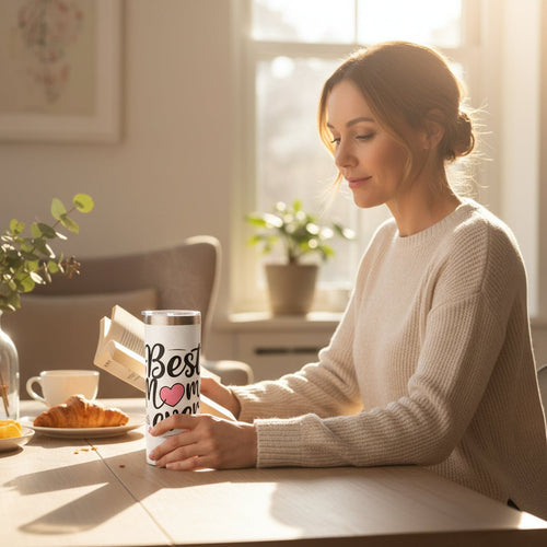 Beste Mama aller Zeiten weißer schmaler Becher – Geschenk zum Geburtstag oder Muttertag