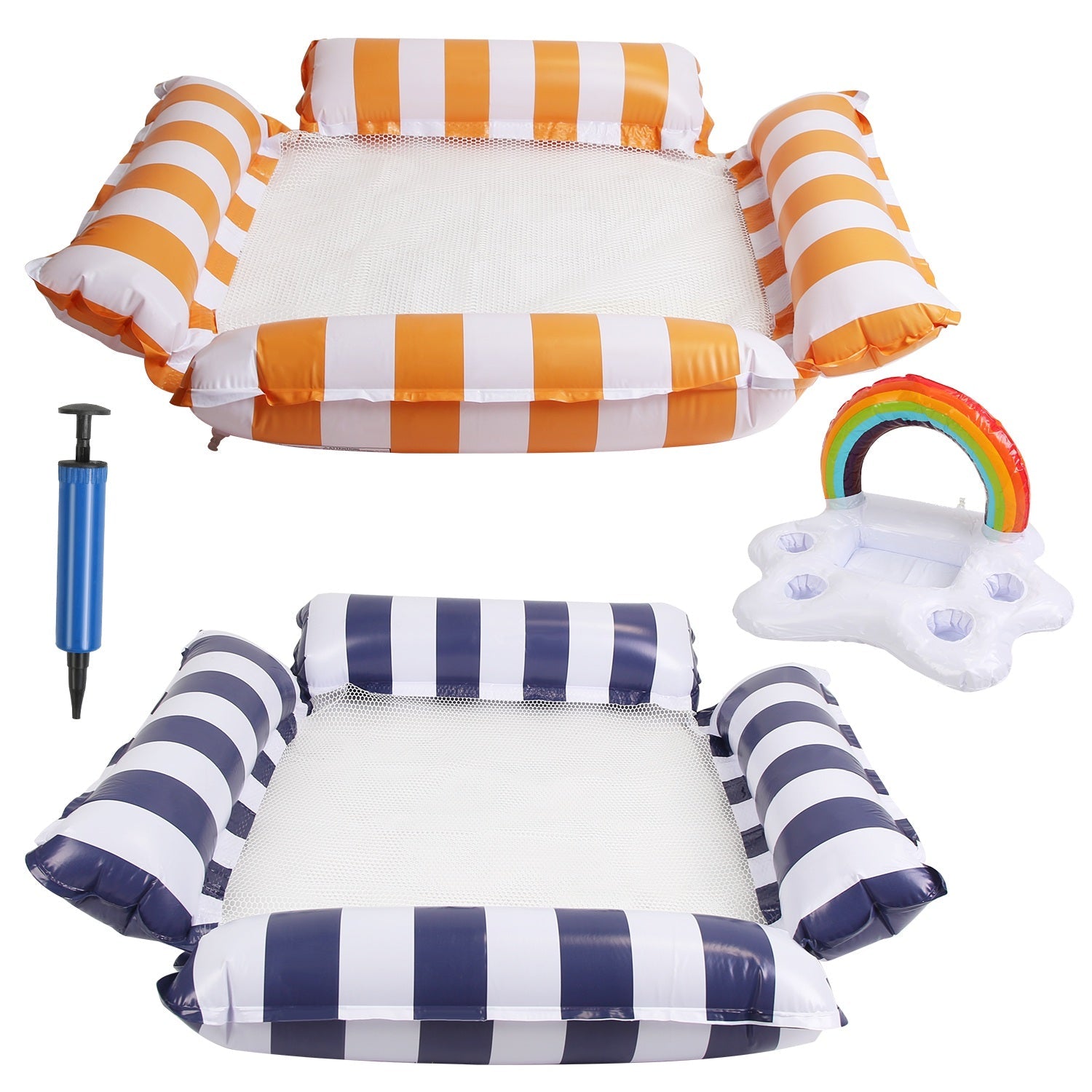 3-Pack Inflatable Pool Float Set – 2 Water Hammocks & 1 Drink Float with Snack Tray, Air Pump Included