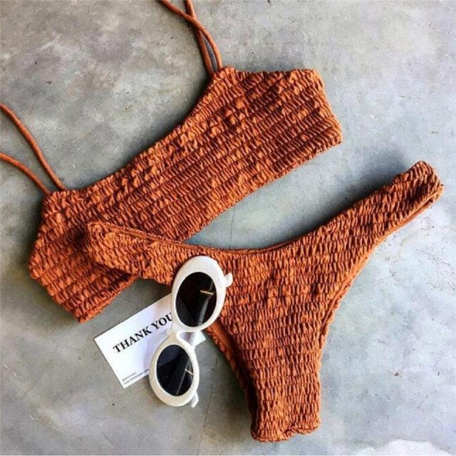 Push-Up Pleated Bikini Set – Padded Bra Two-Piece Swimsuit for Women