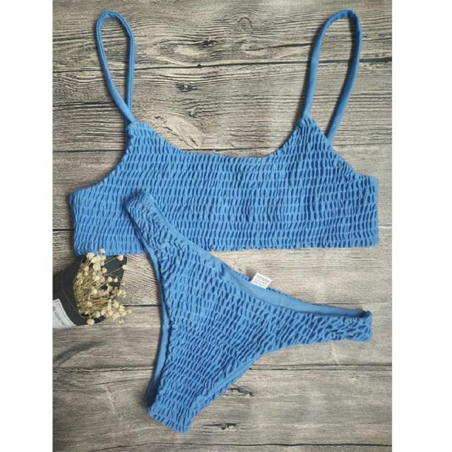 Push-Up Pleated Bikini Set – Padded Bra Two-Piece Swimsuit for Women