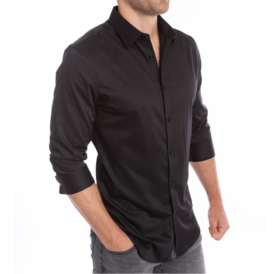 goTIELESS® Ultimate Dress Shirt — Black | Wrinkle-Resistant Bamboo Stretch