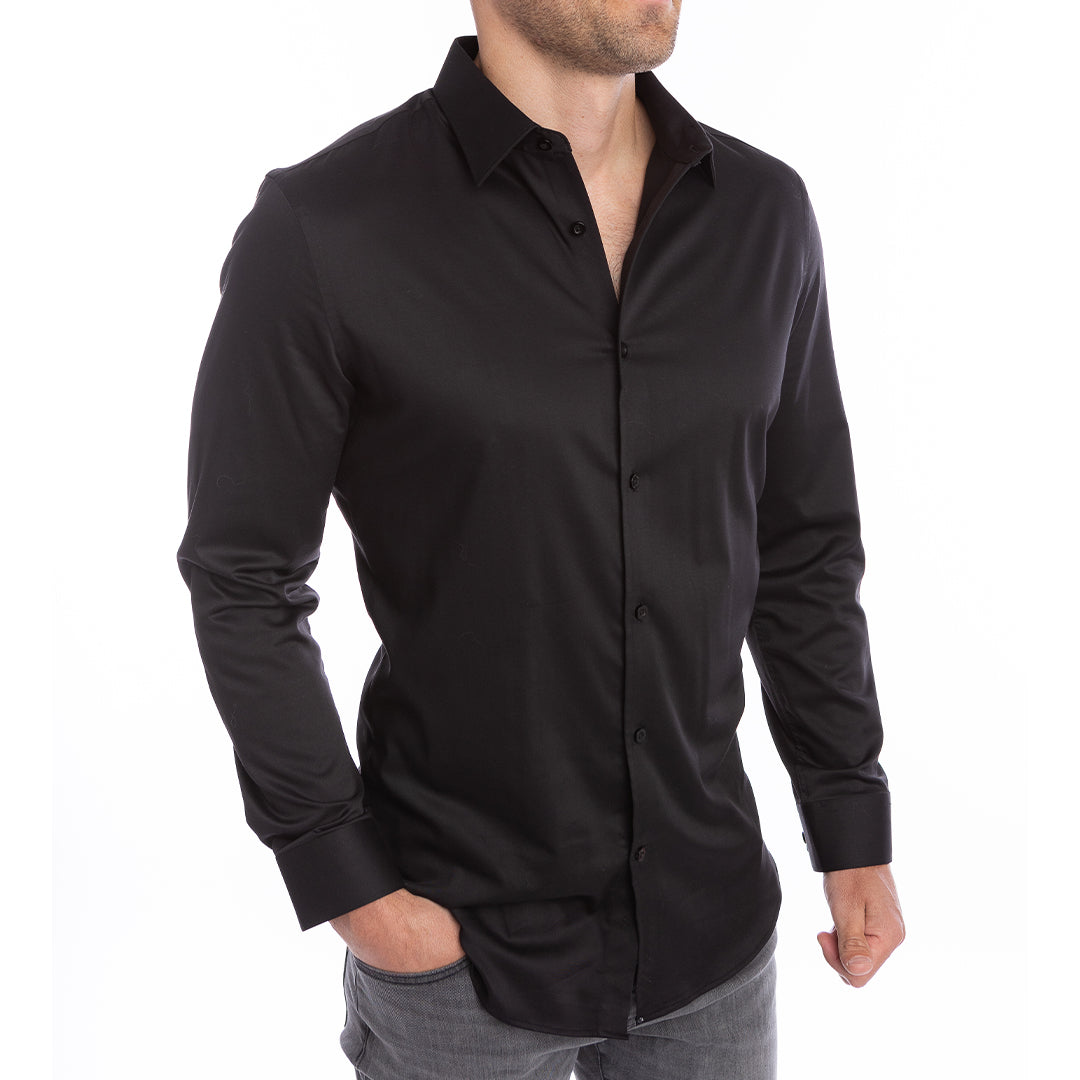 goTIELESS® Ultimate Dress Shirt — Black | Wrinkle-Resistant Bamboo Stretch
