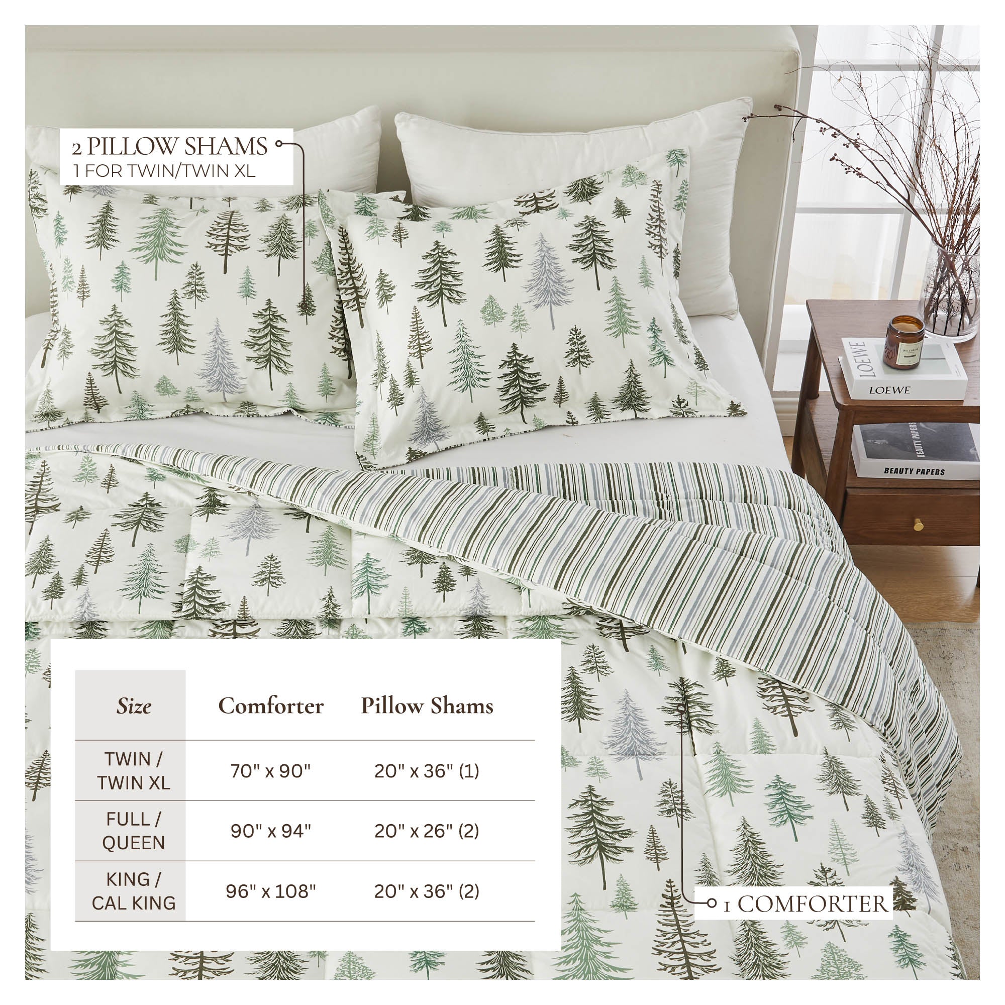 Reversible Comforter Set — Brushed Microfiber, Down Alternative Fill | Two Looks in One
