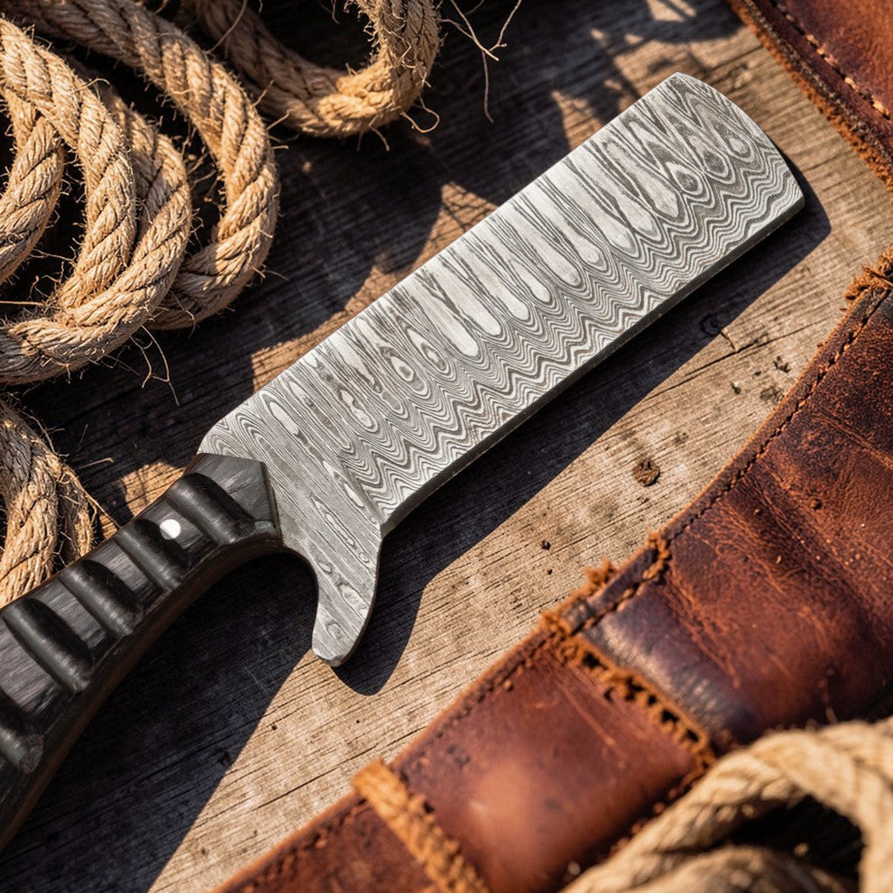 Bull Cutter Knife- Damascus Steel Ranch Knife