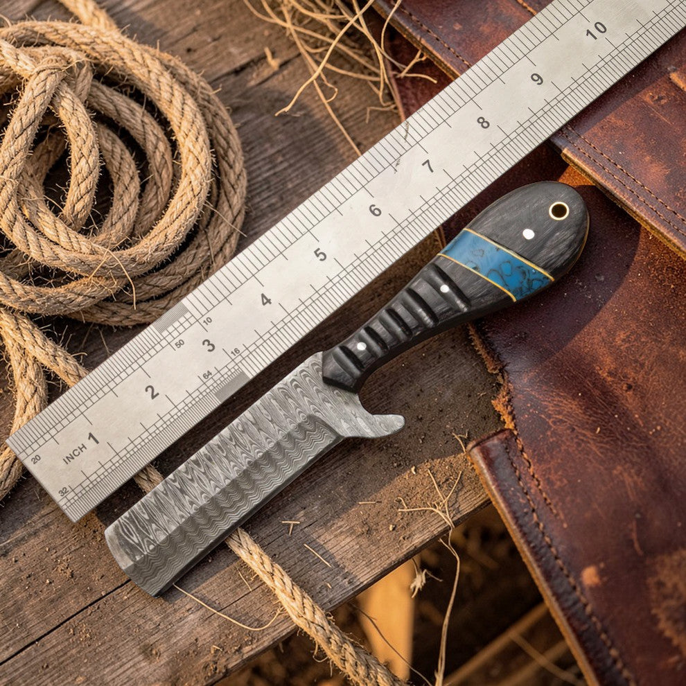 Bull Cutter Knife- Damascus Steel Ranch Knife