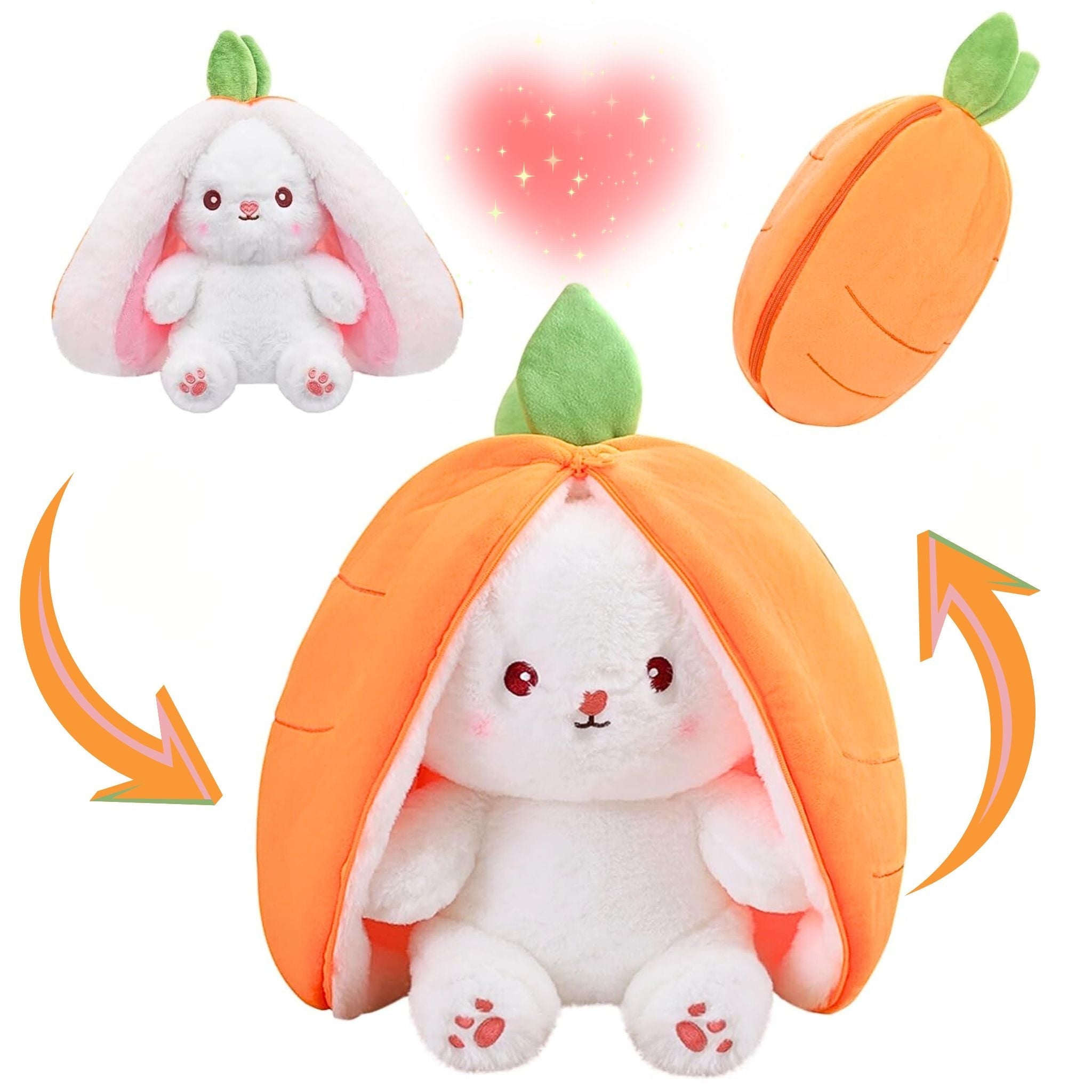 Plush toy rabbit inside a carrot-shaped shell with glowing feature