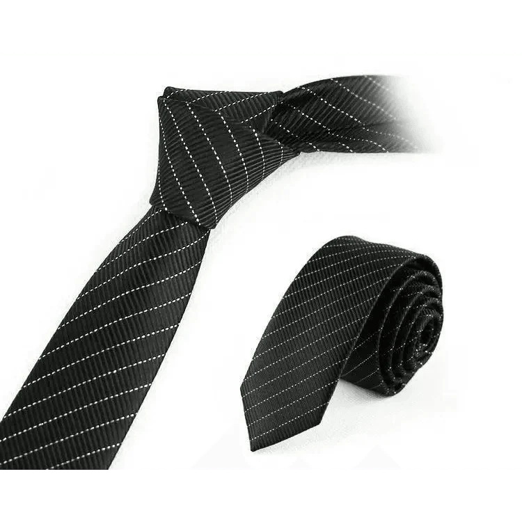 Black tie with white stripes on a white background