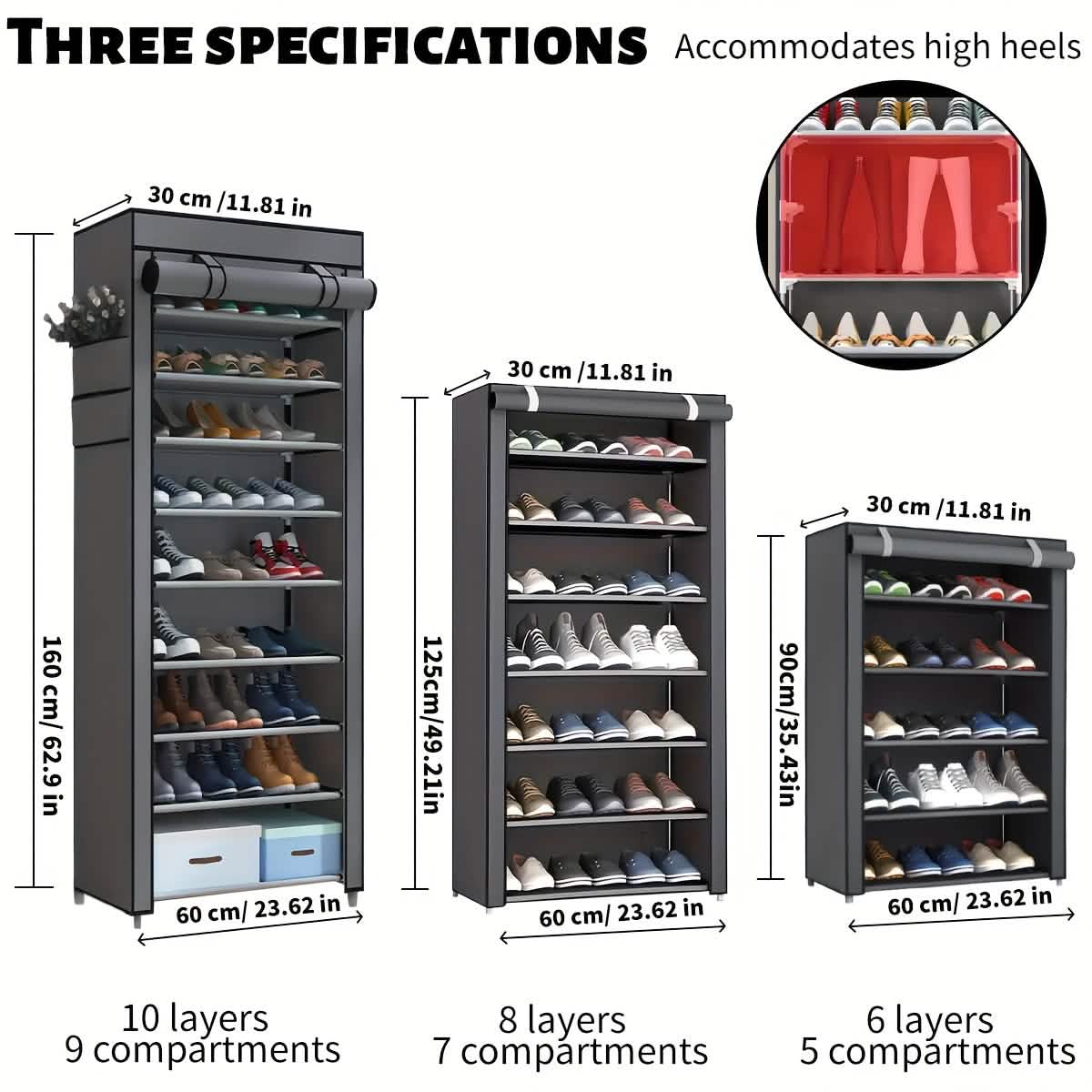 10-Layer 9-Grid Non-Woven Fabric Shoe Rack