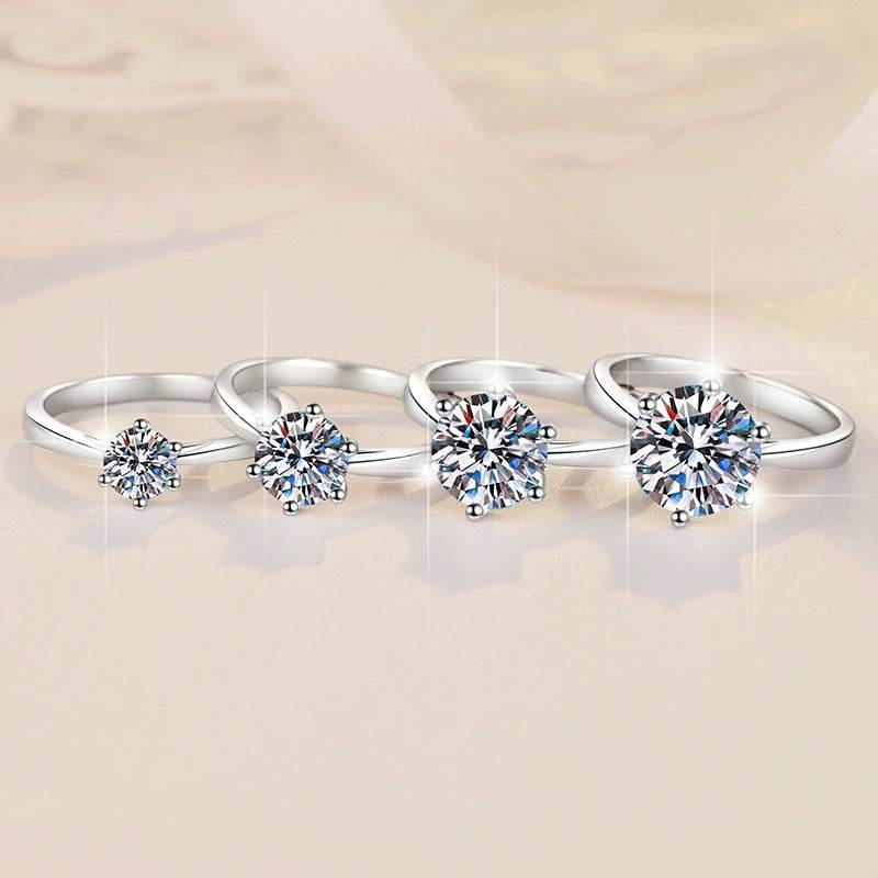 Classic 6-Prong Moissanite Engagement Ring | S925 Sterling Silver | 0.5–3ct