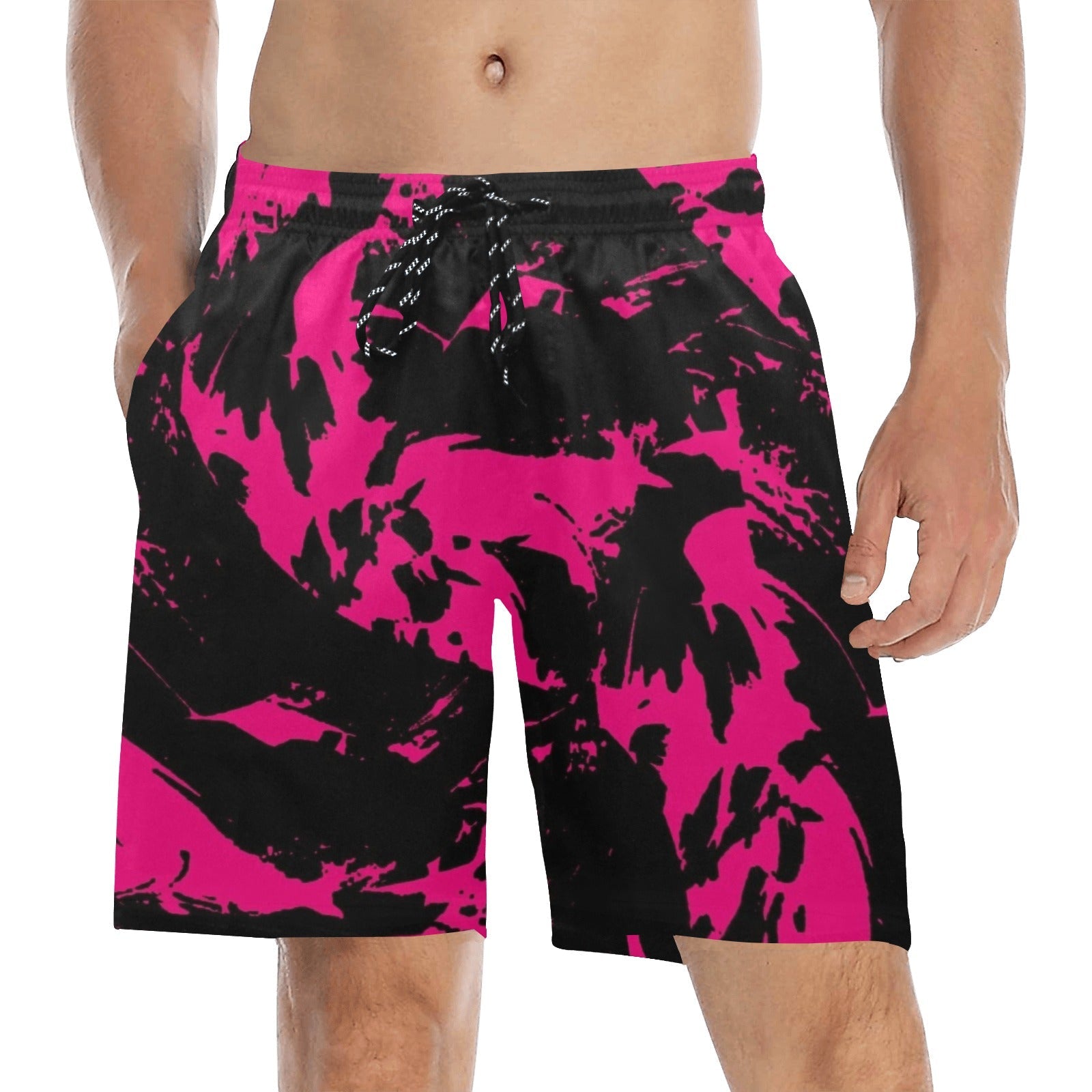 Men's Pink & Black Paint Splatter Swim Shorts – Bold Beach Style