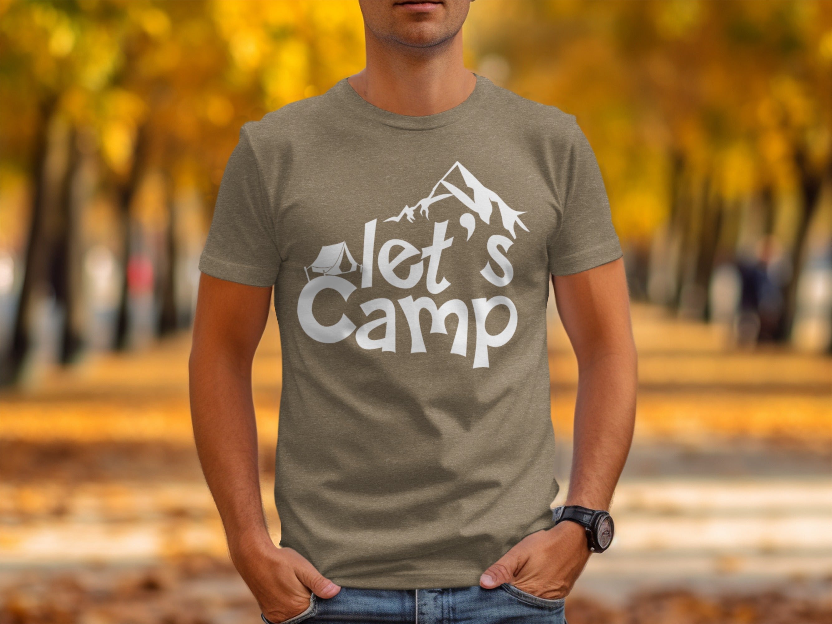 Let's Camp with Tent & Mountain T-Shirt