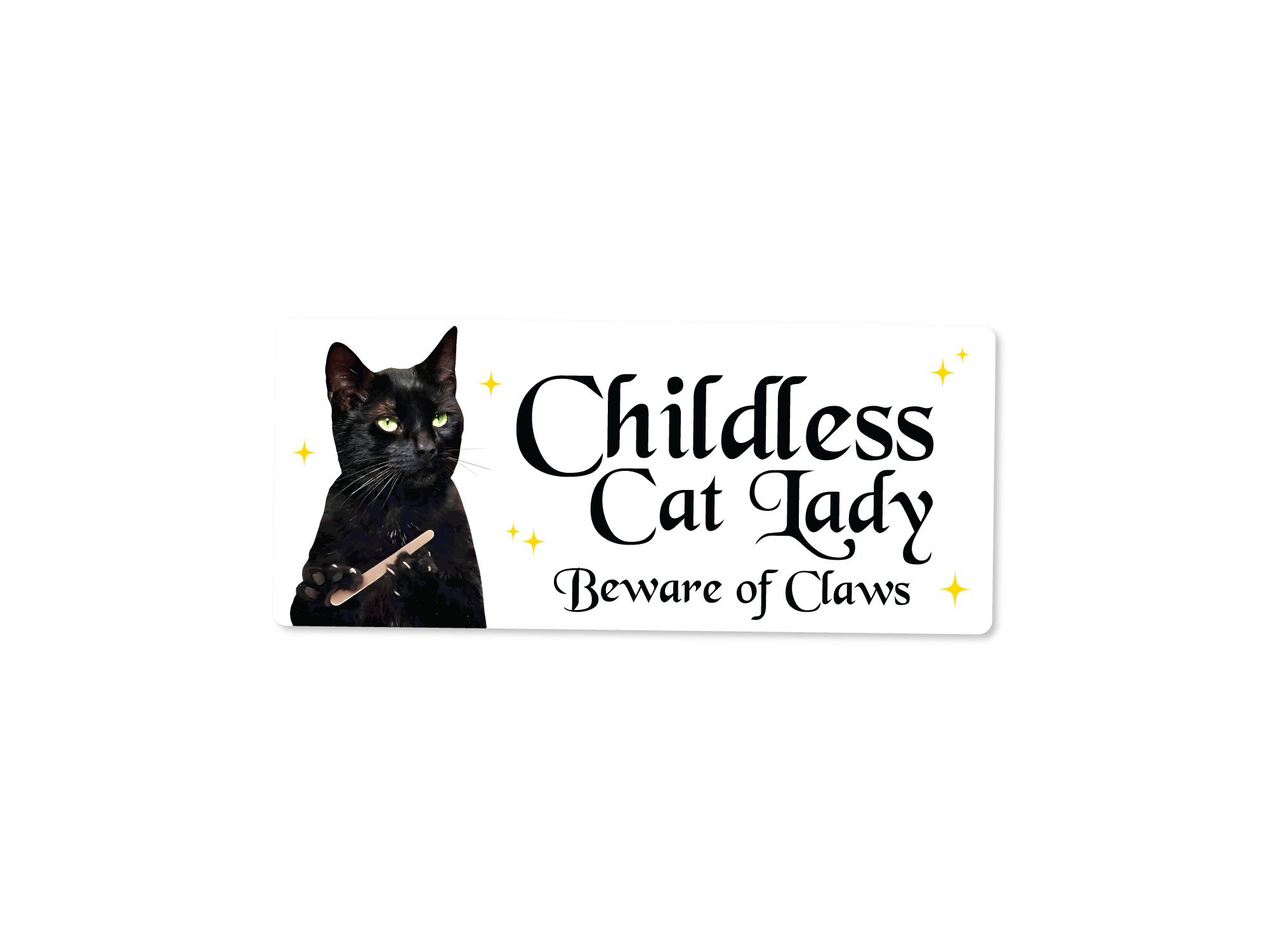 Sticker with a black cat illustration and text 'Childless Cat Lady Beware of Claws' on a white background.