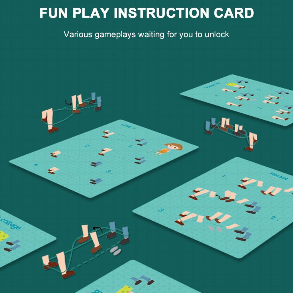 Instruction card for a board game with various gameplays on a teal background