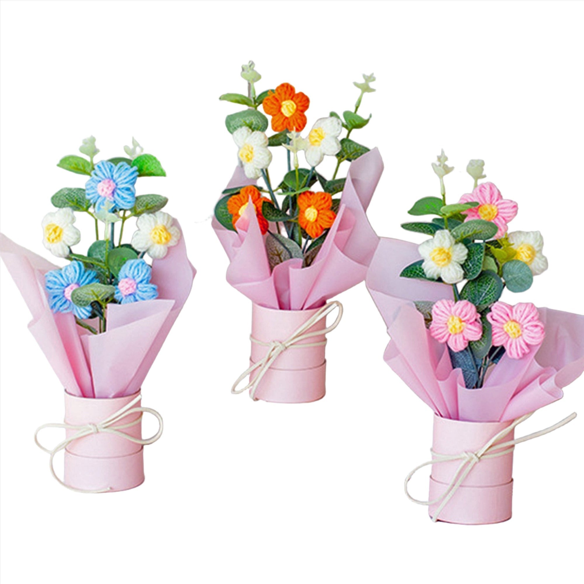 Gehäkeltes Gänseblümchen-Blumenstrauß mit integriertem Licht