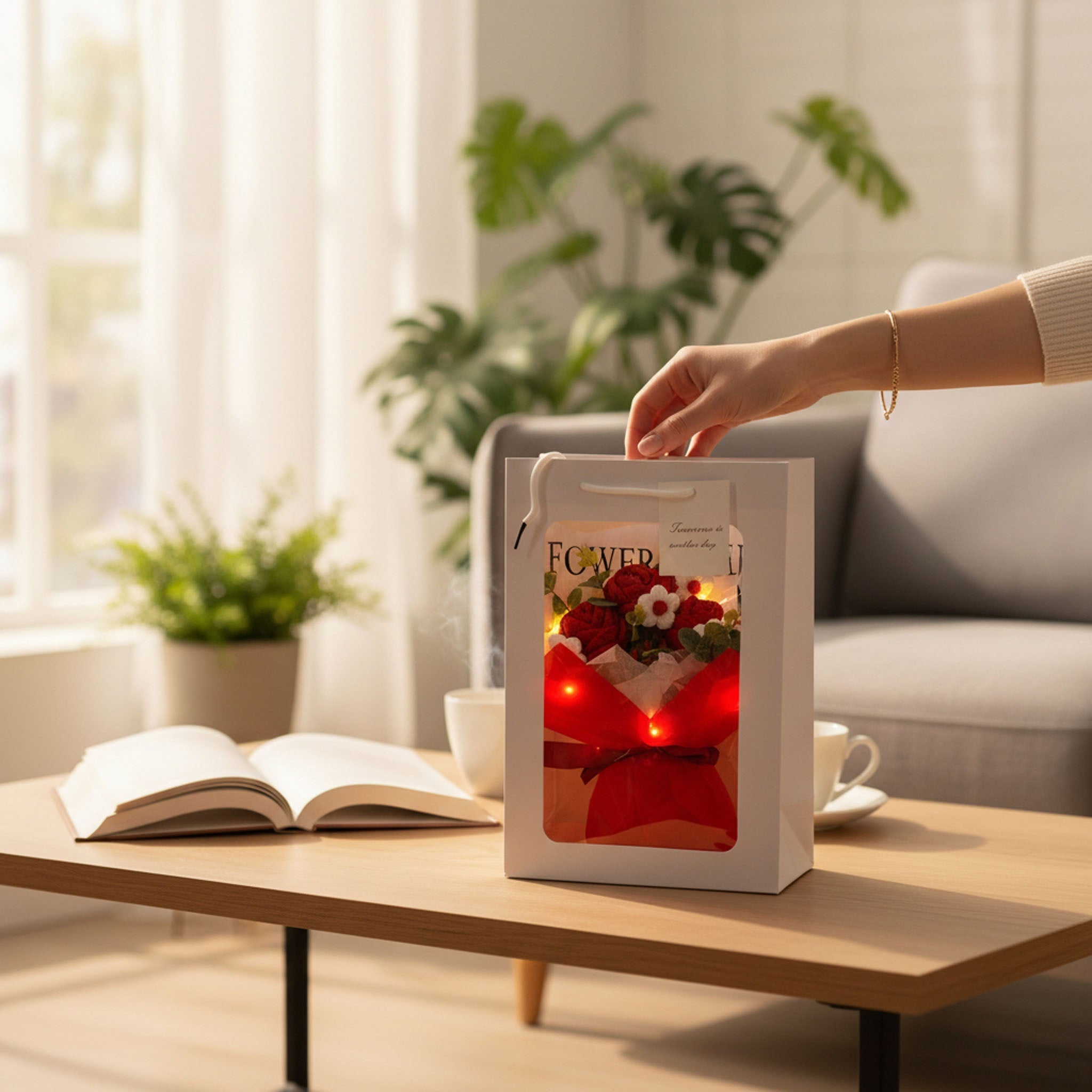 Häkel-Rosenstrauß mit LED-Licht Muttertagsgeschenk für Mama