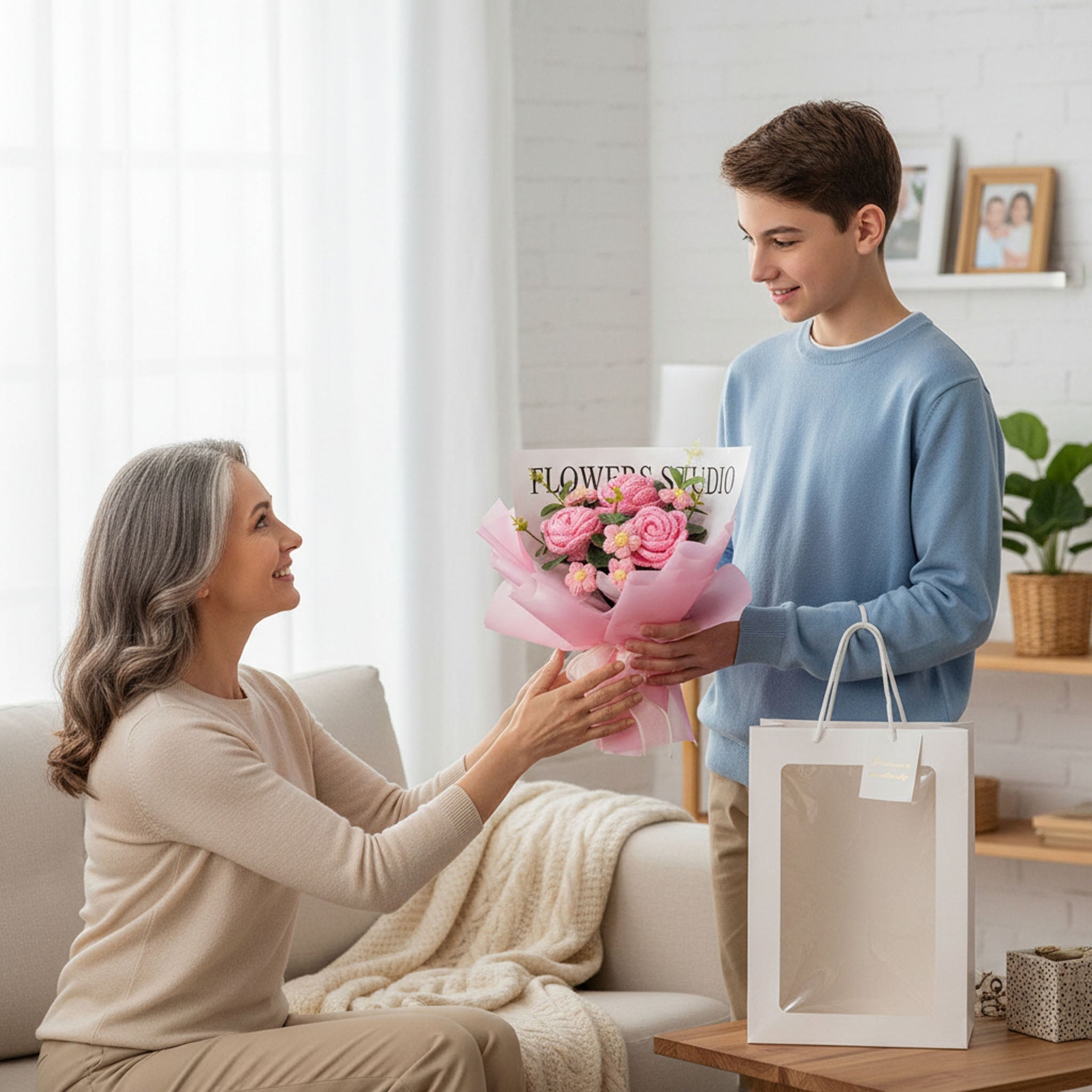 Häkel-Rosenstrauß mit LED-Licht Muttertagsgeschenk für Mama