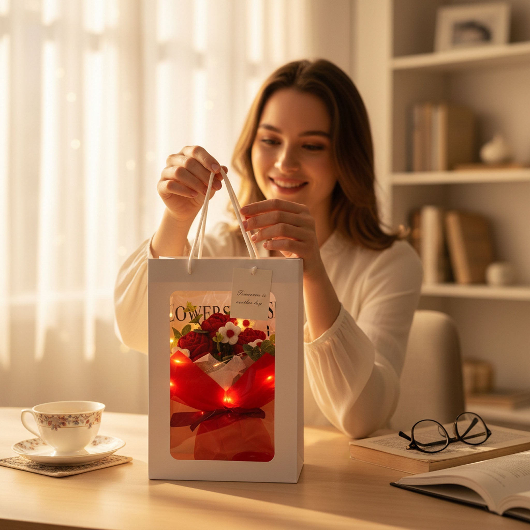 Häkel-Rosenstrauß mit LED-Licht Muttertagsgeschenk für Mama