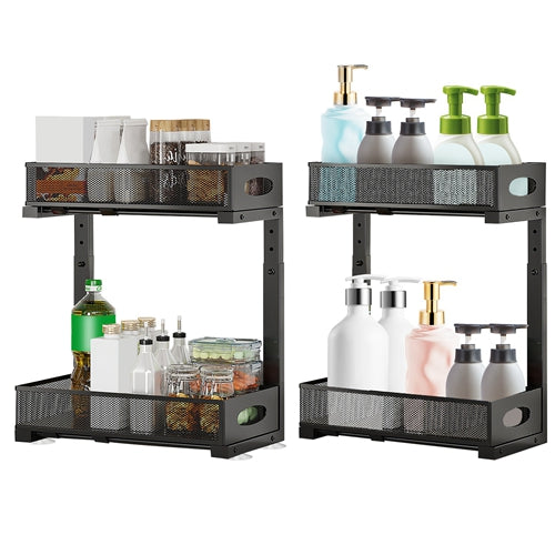 2-Pack Under Sink Organizer – 2-Tier Pull-Out Cabinet Baskets with Adjustable Height