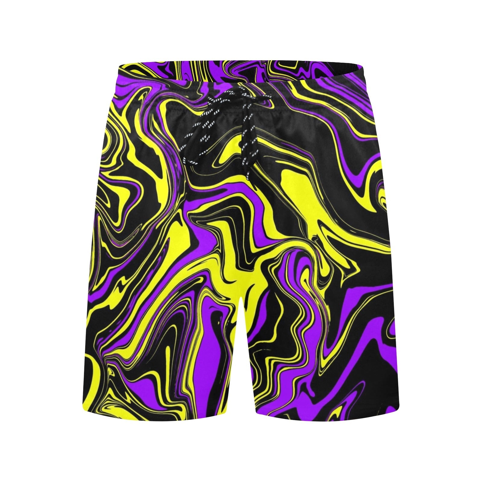 Men's Purple Yellow & Black Psychedelic Melt Swim Shorts