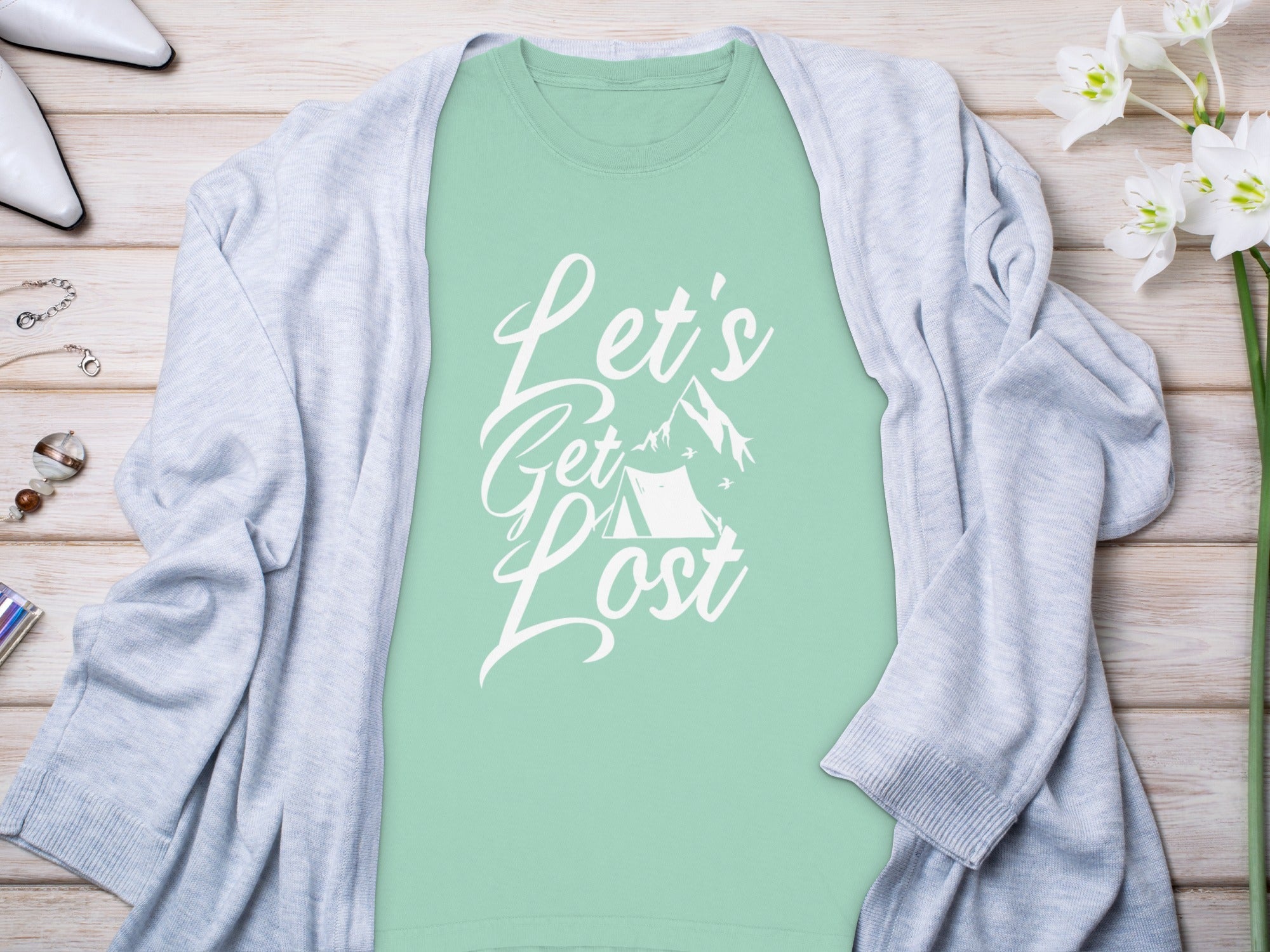 Lets Get Lost Camp Tent Design on Adventure Sweatshirt