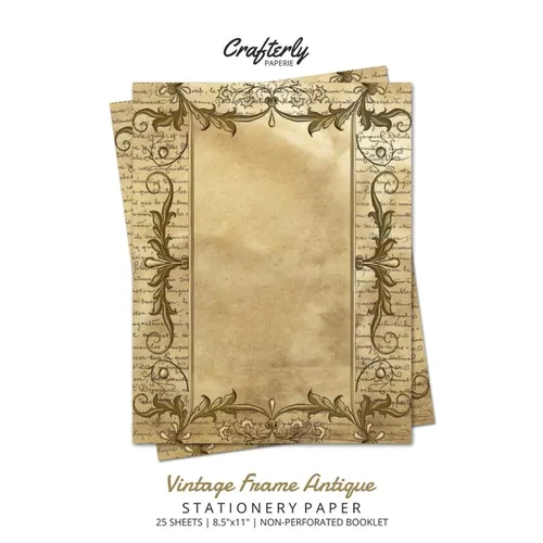 Vintage Frame Antique Stationery Paper | 25 Sheets, 8.5×11" Aged Border Letter Writing Paper