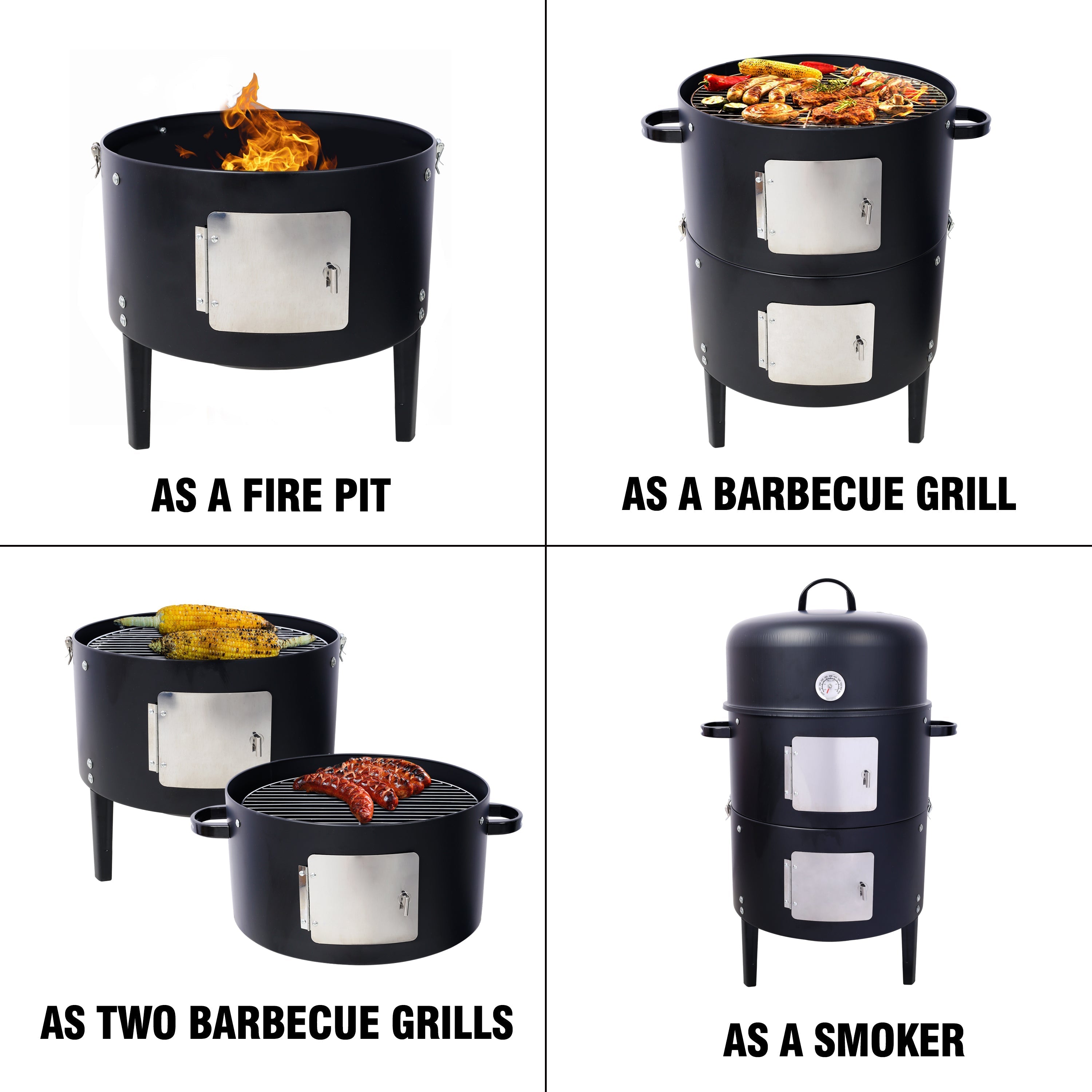 17-Inch Heavy Duty Steel Charcoal Smoker Grill – Black