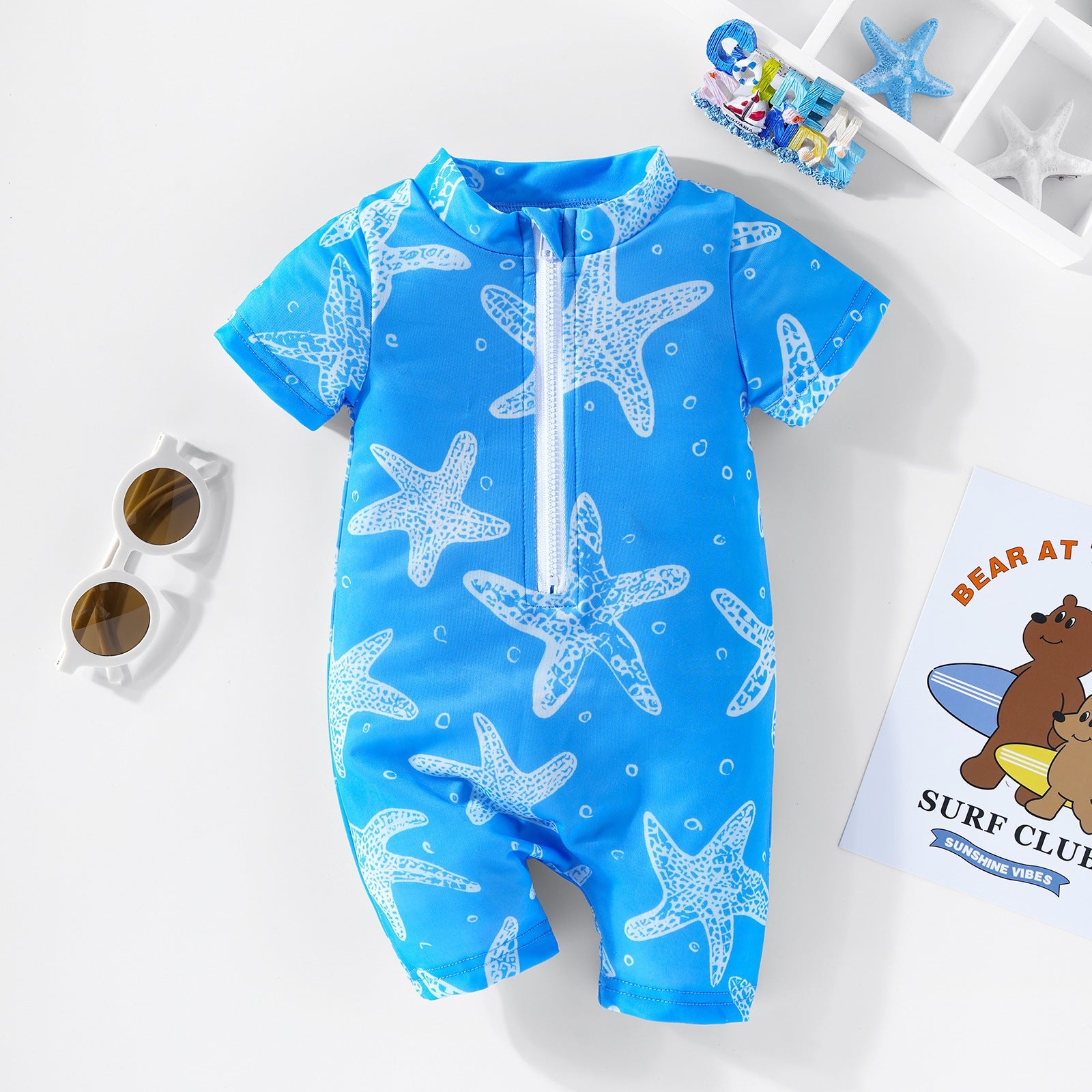 Baby Boys Cartoon One-Piece Swimsuit – Polyester Brief Style
