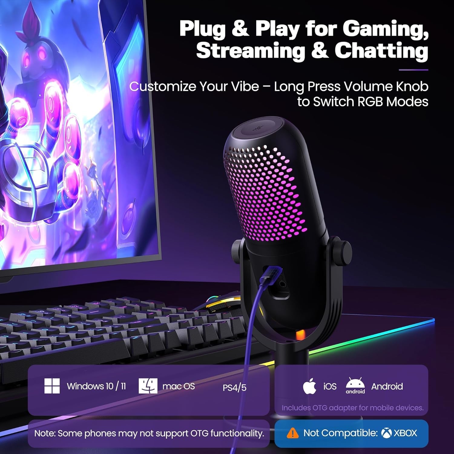 USB-Mikrofon für PC-Gaming: Kondensatormikrofon mit RGB