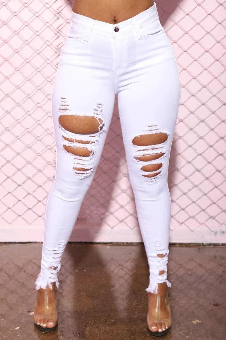 Ausgefranste Stretch-Jeans-Bleistifthose – Damen Skinny Jeans