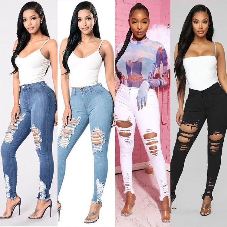 Ausgefranste Stretch-Jeans-Bleistifthose – Damen Skinny Jeans