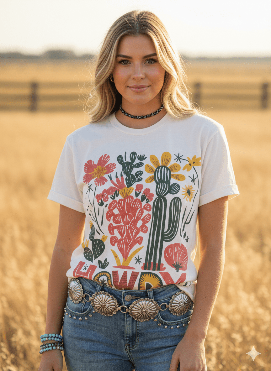 Desert Bloom Howdy Graphic Tee — Unisex Cotton Tee