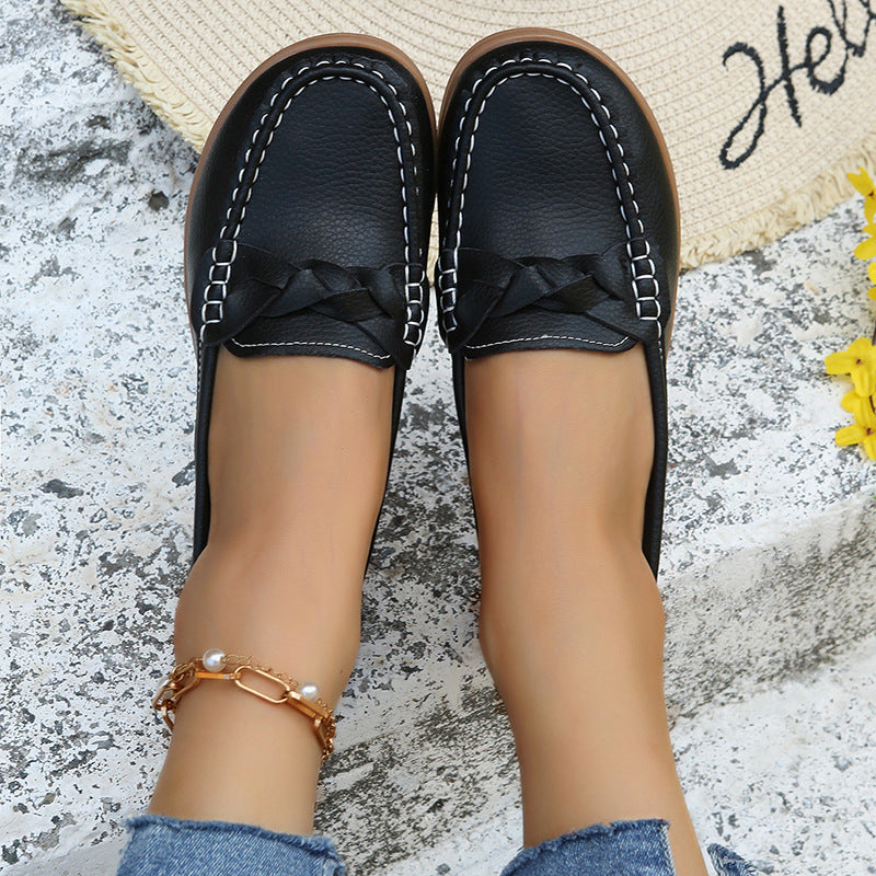 Women's Woven Flat Shoes – PU Slip-On Round-Toe Casual Flats | 5 Colors