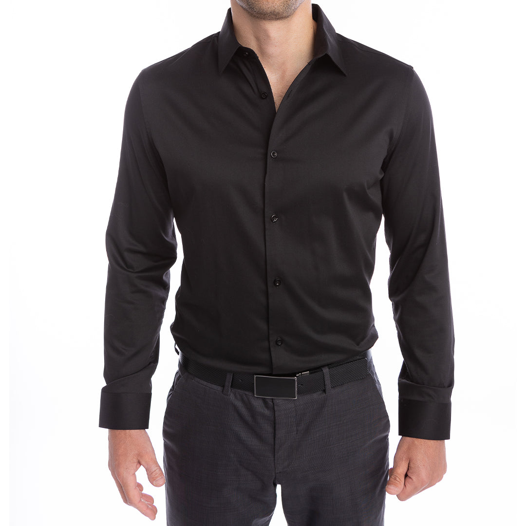 goTIELESS® Ultimate Dress Shirt — Black | Wrinkle-Resistant Bamboo Stretch