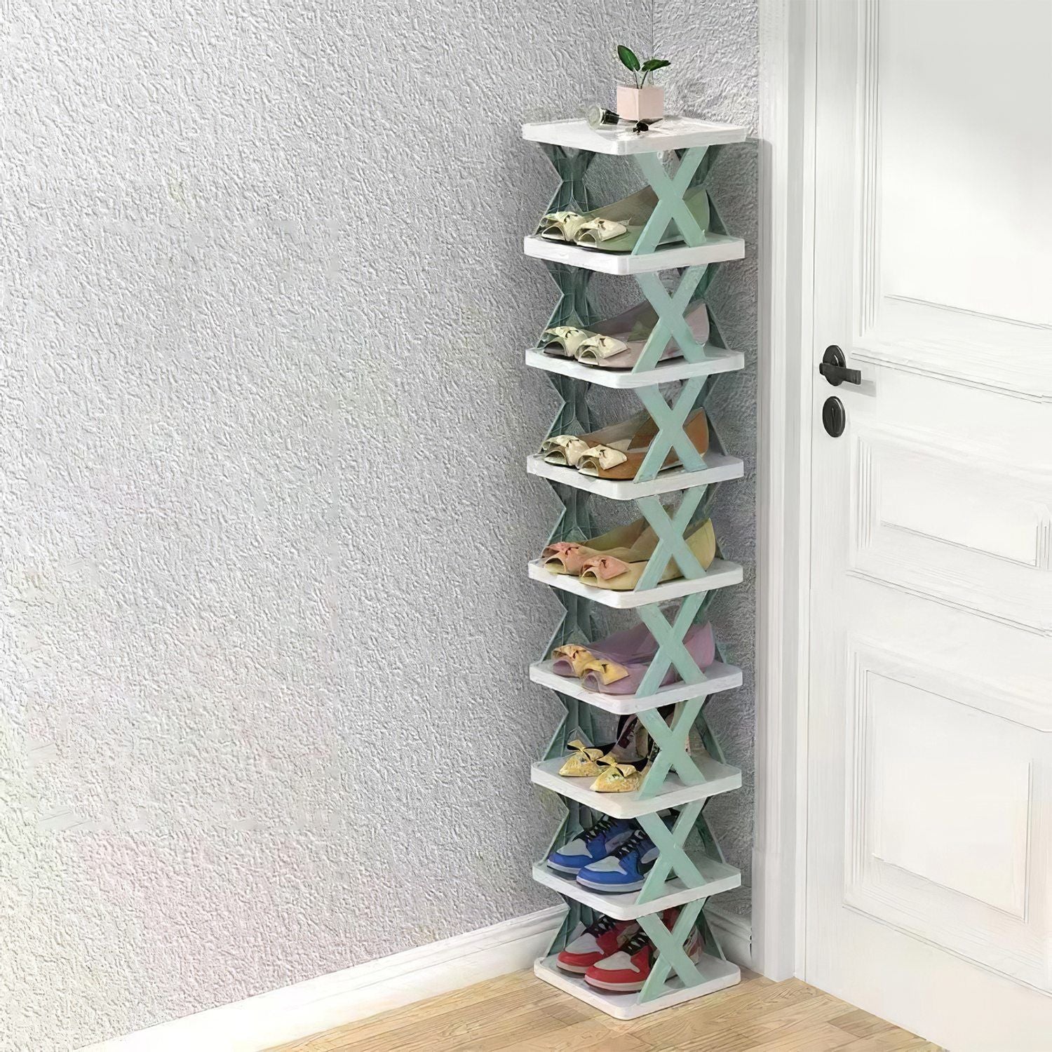 9-Tier Narrow Shoe Rack – Vertical Plastic Shoe Organizer, Space-Saving, Free Standing