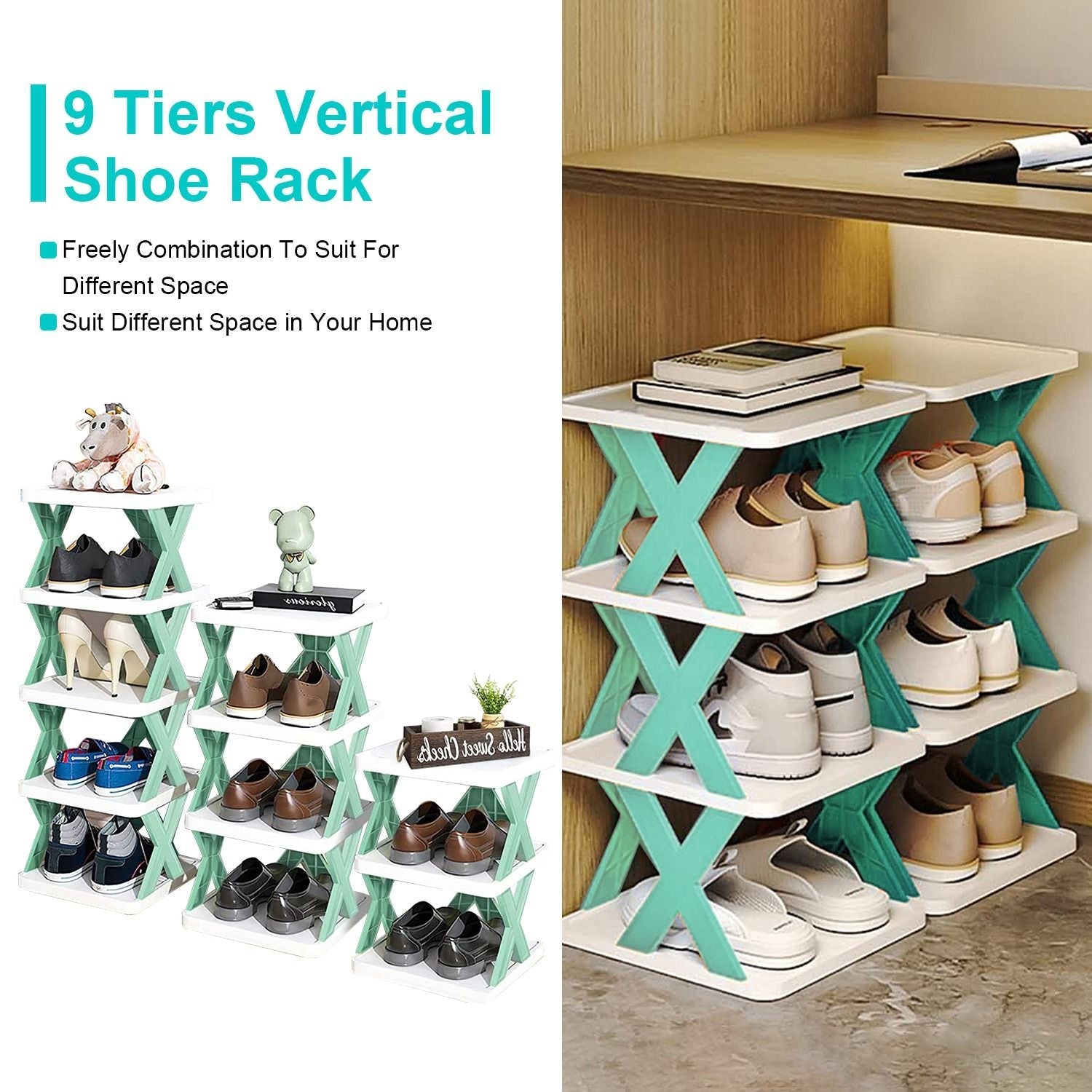 9-Tier Narrow Shoe Rack – Vertical Plastic Shoe Organizer, Space-Saving, Free Standing