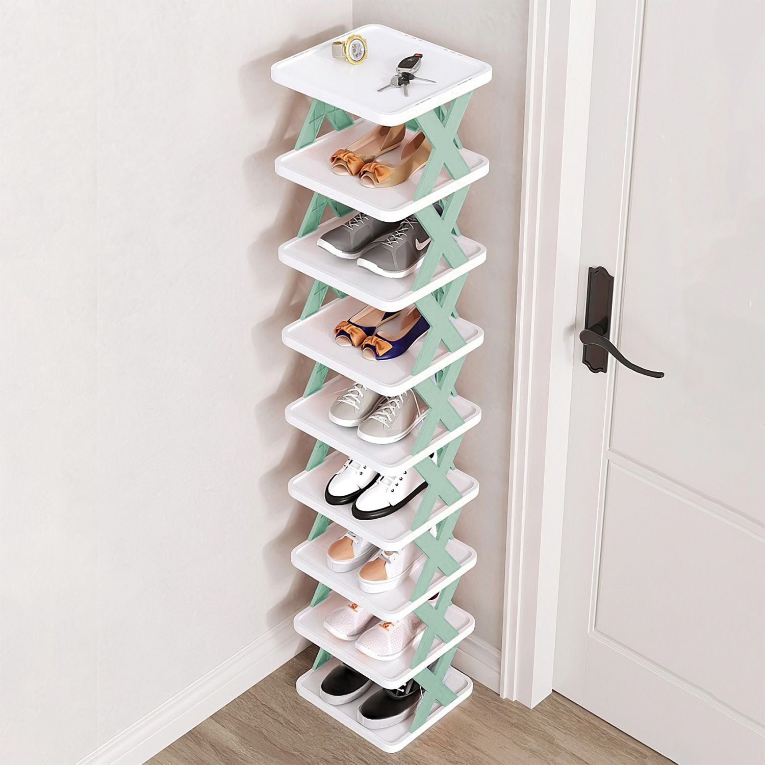 9-Tier Narrow Shoe Rack – Vertical Plastic Shoe Organizer, Space-Saving, Free Standing