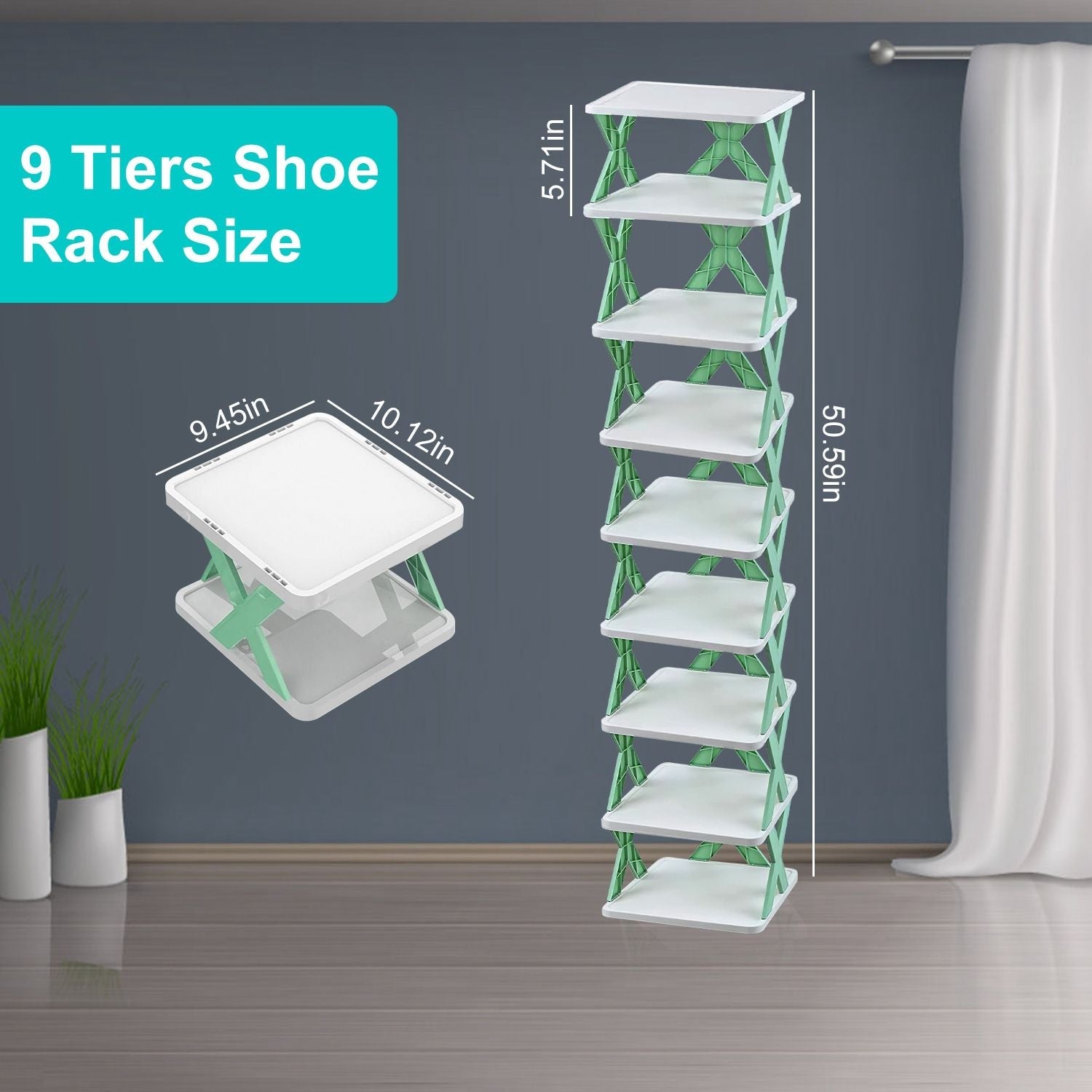 9-Tier Narrow Shoe Rack – Vertical Plastic Shoe Organizer, Space-Saving, Free Standing